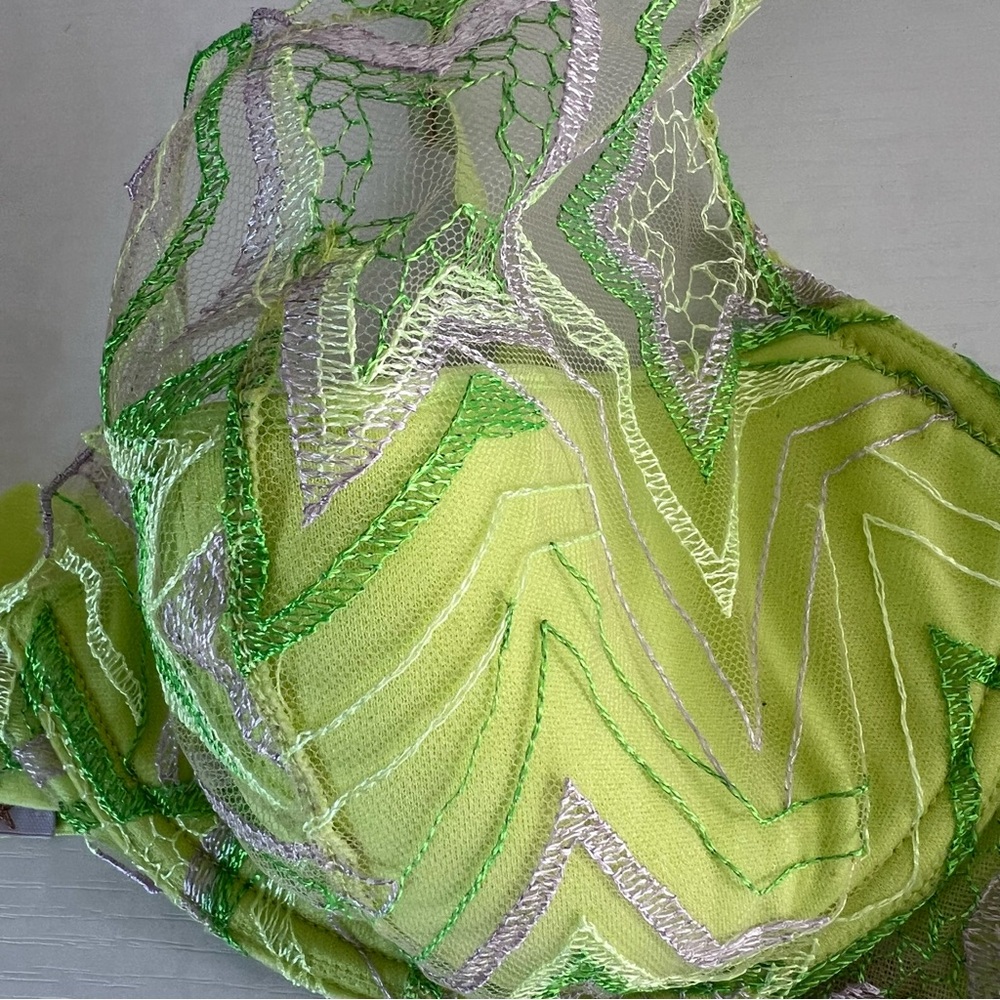 Savage X Fenty Shining Star lime green Embroidered Unlined Demi Bra size 38DD - Picture 7 of 12